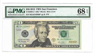 2013 $20 SAN FRANCISCO STAR ⭐️ FRN PMG GEM UNCIRCULATED 68 EPQ BANKNOTE 2 2