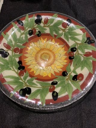 Peggy Karr Fused Art Glass Bowl Tuscan Sunflower And Olives