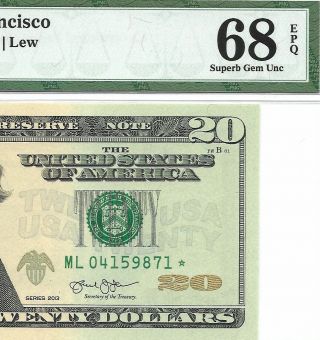 2013 $20 San Francisco Star ⭐️ Frn Pmg Gem Uncirculated 68 Epq Banknote 4