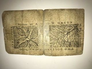 1770 Annapolis Maryland Two Dollars Colonial Continental Currency $2 Note 2