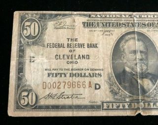1929 Cleveland Ohio $50 Federal Reserve Bank Note D00279666A 2
