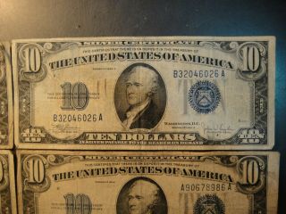 Four (4) 1934 United States $10 Silver Certificates.  Very Good to Fine. 3
