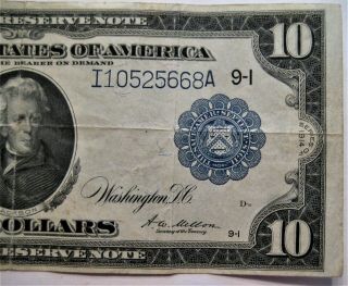 1914 Series $10 TEN DOLLAR FEDERAL RESERVE LARGE SIZE NOTE BLUE SEAL 3