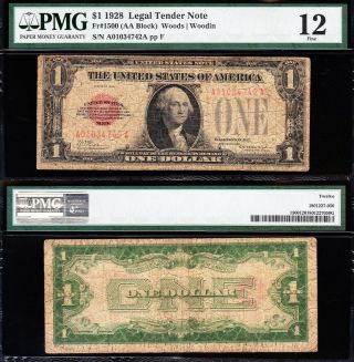 Scarce Fine 1928 $1 Red Seal Us Note Pmg 12 A01034742a