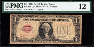 SCARCE Fine 1928 $1 RED SEAL US Note PMG 12 A01034742A 2