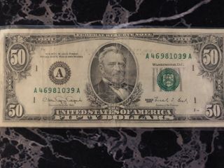 Old 50 Dollar Bill Series 1990 Federal Reserve Boston Ma Serial A46981039a