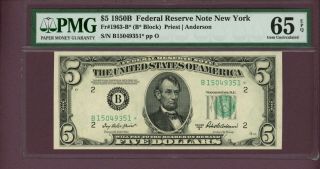 Fr.  1963 B $5 1950b Federal Reserve York Pmg 65 Epq Star