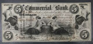 1858 Usa $5 Five Dollars Terre Haute Indiana Commercial Bank Note Redeemed Iowa