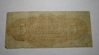 $5 1862 Orleans Louisiana LA Obsolete Currency Bank Note Bill Bank of LA 2