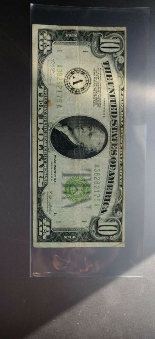 1928 B $10 Federal Reserve Note Boston - Redeemable In Gold On Demand