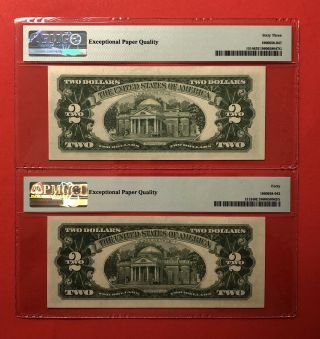 1963A & 1963 - $2 RED SEAL NOTES,  GRADED BY PMG,  EX.  FINE 40 & CHOICE UNC 63 EPQ. 3