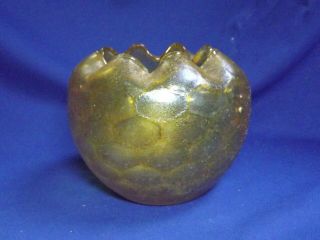 Art Nouveau Kralik/loetz Gold Iridescent Honeycomb Art Glass Crimped 5” Vase