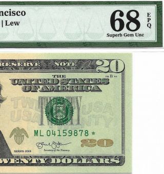 2013 $20 San Francisco Star ⭐️ Frn Pmg Gem Uncirculated 68 Epq Banknote