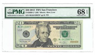 2013 $20 SAN FRANCISCO STAR ⭐️ FRN PMG GEM UNCIRCULATED 68 EPQ BANKNOTE 2