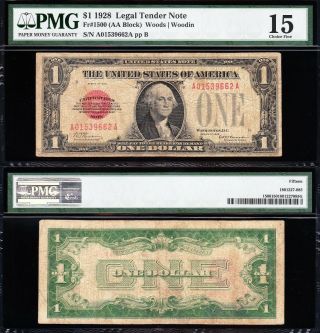 Scarce Choice Fine 1928 $1 Red Seal Us Note Pmg 15 A01539662a