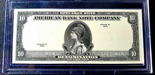 1929 American Banknote Co.  Specimen Note,  In Hard Snapcase,  Black W Blank Back