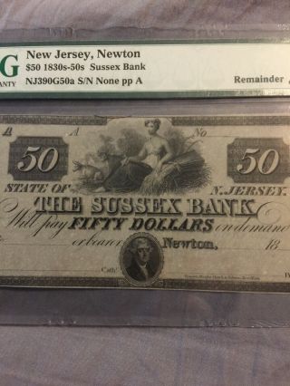 PMG $50 Jersey Newton Sussex Bank 1830’s - 50’s 64 Obsolete Note Awesome 3