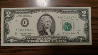 Fr - 1936f $2.  00 1995 Federal Reserve Note.  Star Crisp Low Serial Number.