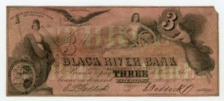 1862 $3 The Black River Bank - Watertown,  York (ctft. ) Note
