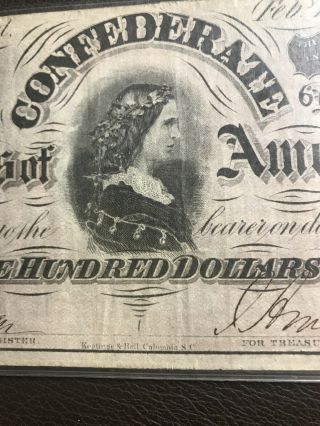 T - 65 1864 $100 ONE HUNDRED CSA CONFEDERATE STATES OF AMERICA “LUCY PICKENS” 3