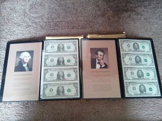 Us Commemorative Gallery Collectors Set Of Four Uncut $1 And $5 Dollar Notes