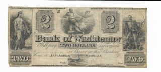 $2 Michigan Bank of Washtenaw 18XX Ann - Arbor Indian Warriors Buck Deer Plate A 3