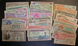 25 All Different Military Payment Certificates Mpc 5 Cent To 50 Cent