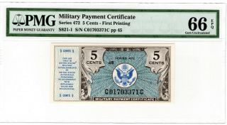 Series 472 5 Cents Military Payment Certificate Mpc Pmg Gem Unc 66 Epq