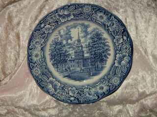 Staffordshire Liberty Blue Dinner Plate Independence Hall Ironstone Vintage 10 "