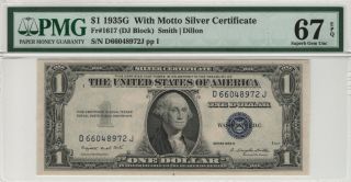 1935 G $1 With Motto Silver Certificate Fr.  1617 Pmg Gem Unc 67 Epq (972j)