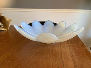 Yalos Casa Murano White Opalescent Centerpiece Bowl.  Art Glass 13 1/2 " Signed