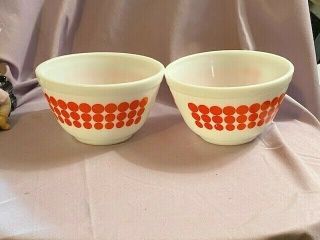 Set Of 2 Vintage Pyrex Orange Dot Mixing Bowls 401 1 1/2 Pint