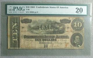 Pmg Graded (20) Very Fine $10 Confederate Note,  Type 68