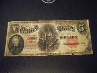 Large $5 Dollars Us Note 1907