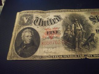 Large $5 Dollars Us Note 1907 3