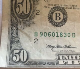 1993 Misprinted & Miscut Fifty Dollar Bill.  Federal Reserve Note.  York 3