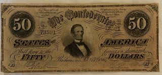 T - 66 $50.  1864 Confederate States Of America Richmond
