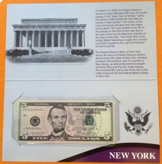 US $5 Series york.  low number 442 UNC 2