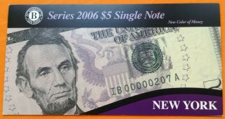 US $5 Series york.  low number 442 UNC 3