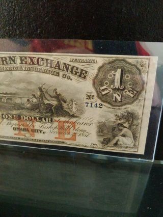 1857 $1 Western Exchange Omaha City NE Ch Unc 3
