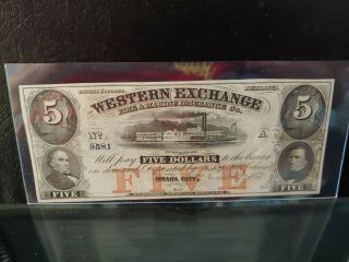 1857 $5 Western Exchange Omaha City Ne Ch Unc