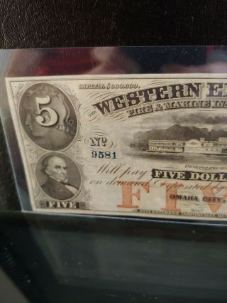 1857 $5 Western Exchange Omaha City NE Ch Unc 2