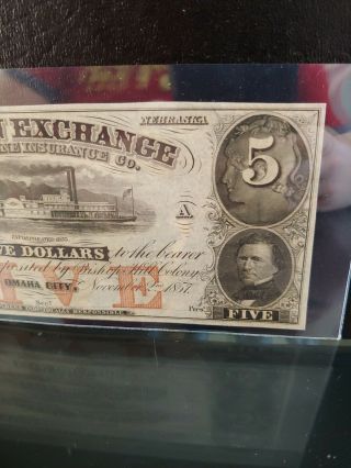 1857 $5 Western Exchange Omaha City NE Ch Unc 3