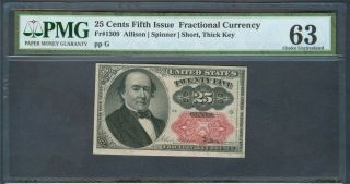 25¢ Fractional Currency Fr.  1309,  Pmg Choice Unc.  63