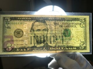 $5 DOLLAR STAR NOTE GEM LOW SERIEL NUMBER LOW RUN RATE (320K) ONLY MH00263362,  3 3