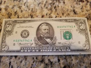 1974 $50 US Bill - St.  Louis uncirculated and crisp,  perfect shape 2