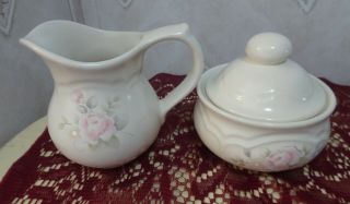 Pfaltzgraff Tea Rose Creamer And Sugar Bowl With Lid