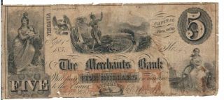 The Merchants Bank - Lynchburg - $5.  00 Note - Sept.  1,  1855