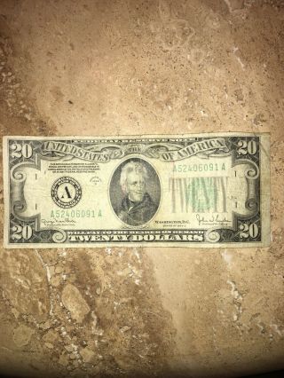 $20 Twenty Dollar Bill Federal Reserve Note 1934 D Boston Massachusetts