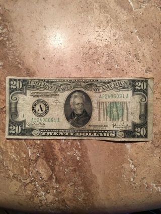 $20 Twenty Dollar Bill Federal Reserve Note 1934 D BOSTON MASSACHUSETTS 3